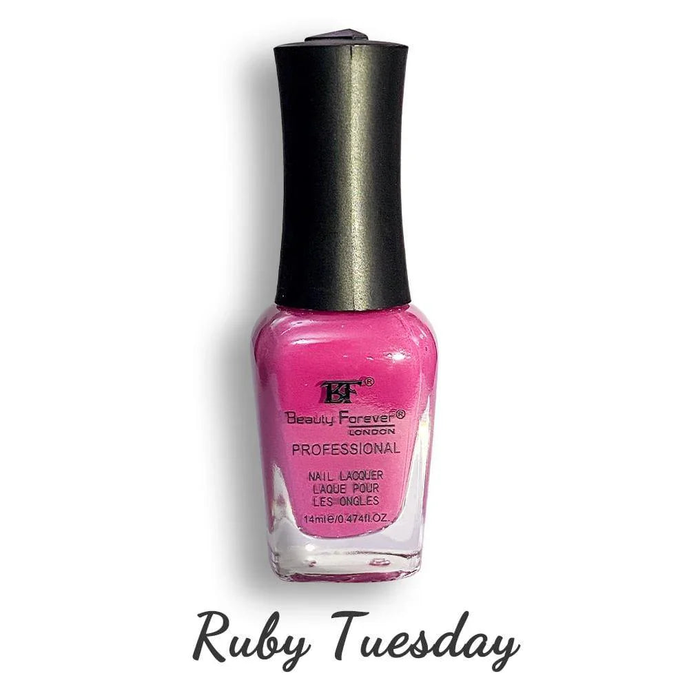 Beauty Forever BF professional ruby red nail lacquer in 14ml bottle, glossy finish, for manicures and nail art.
