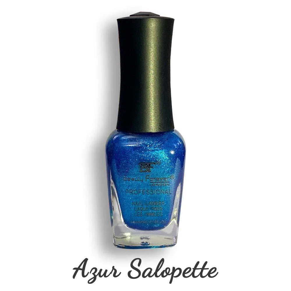 Beauty Forever BF professional nail lacquer 14ml in vibrant azur blue color, displayed on a nails product image.