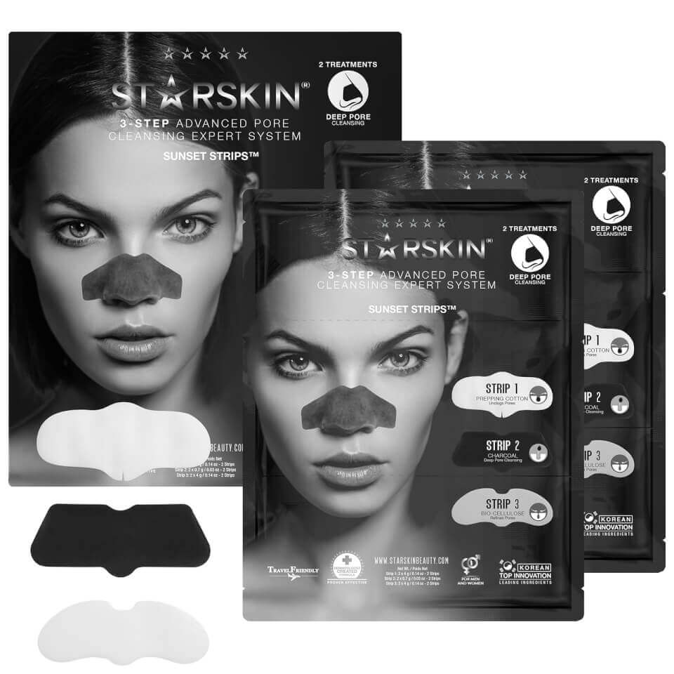 Grace Beauty STARSKIN Sunset Strips 3-Step pore cleansing skin care masks and peel system, featuring three exfoliating mask strips.