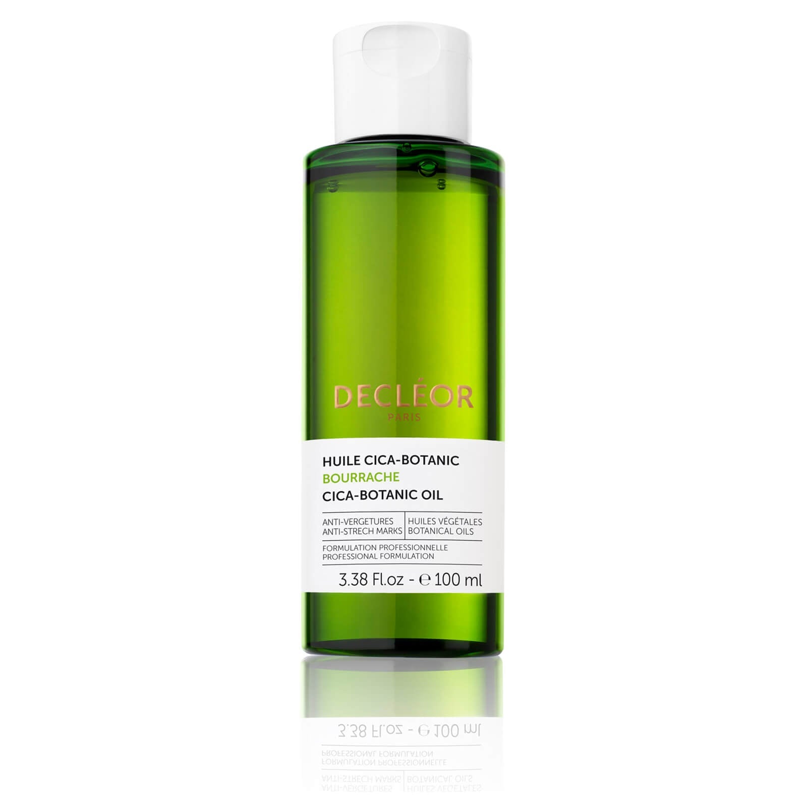 Decléor Cica-Botanic Healing Body Oil in 100ml bottle, hydrating skin care product with botanical ingredients, displayed on a neutral background.