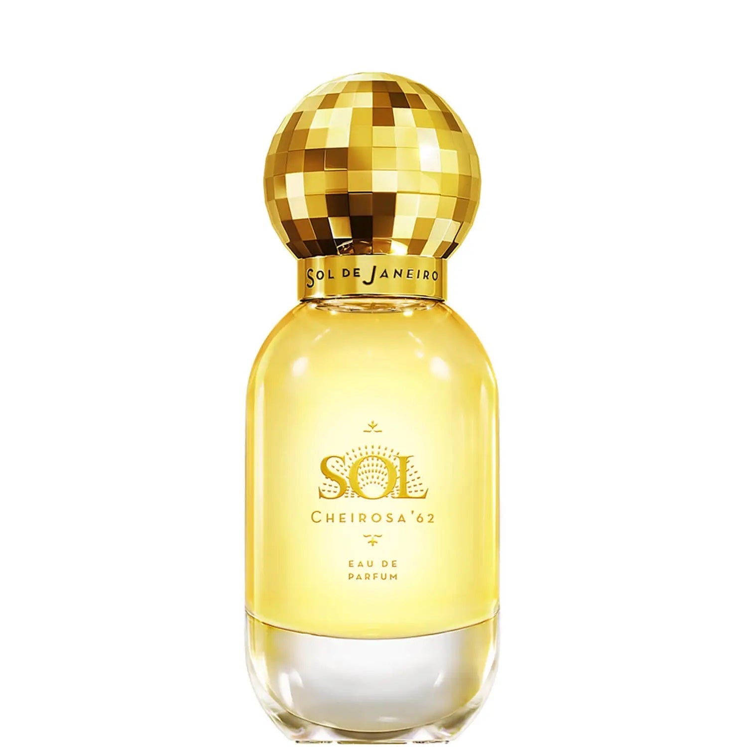 Sol de Janeiro Cheirosa '62 Eau de Parfum 50ml, elegant perfume bottle with floral and citrus notes, displayed on a white background.