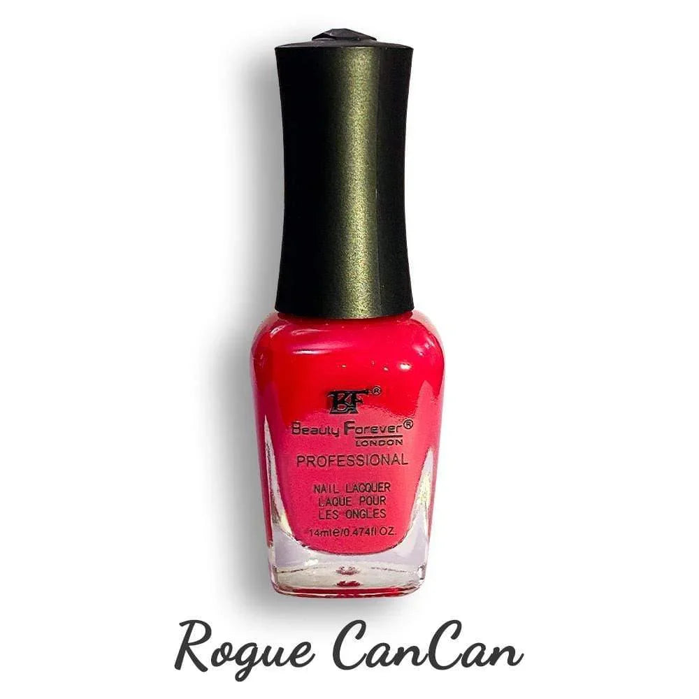 Beauty Forever BF professional nail lacquer in Rogue Can Can color, 14ml bottle, glossy nail polish for manicures