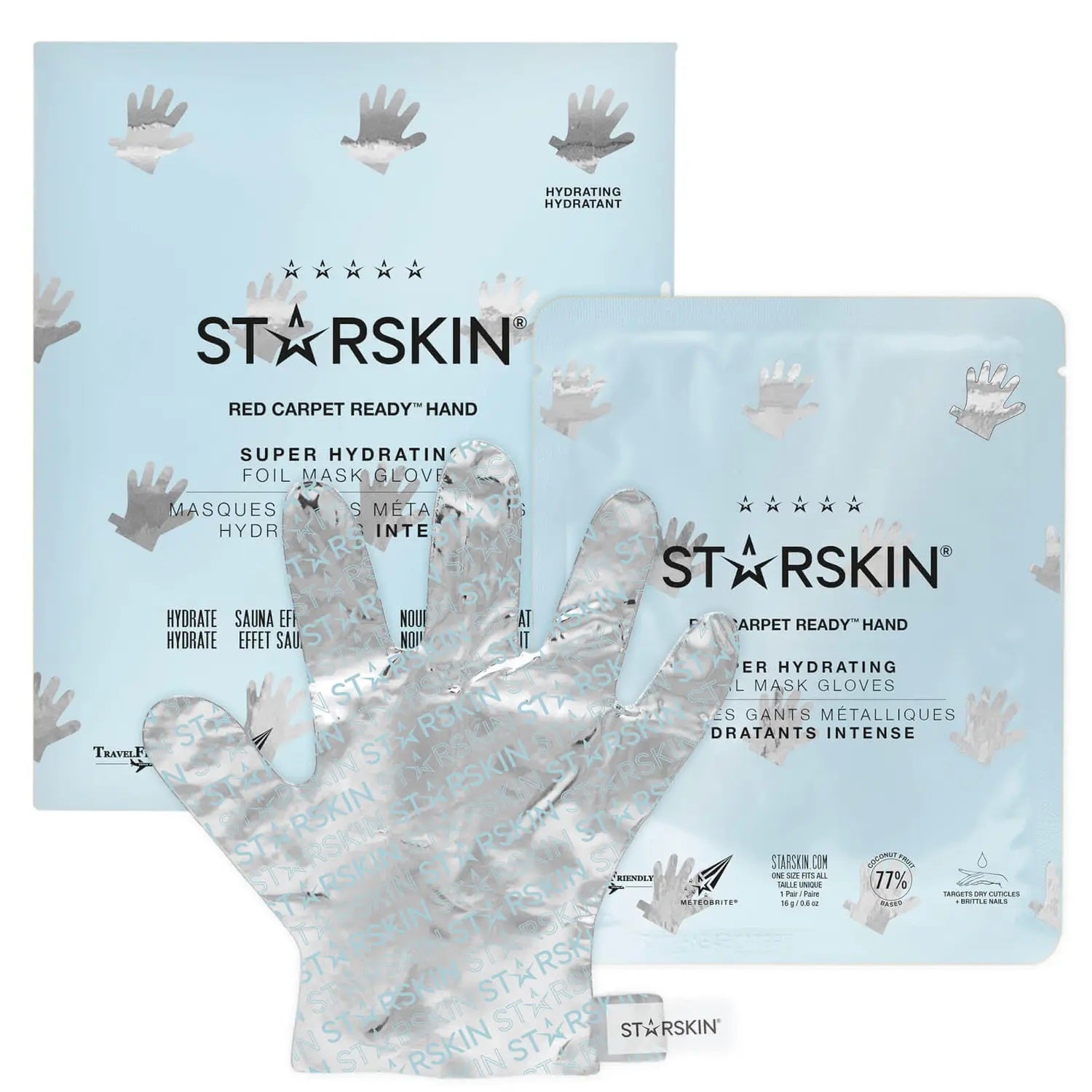 Grace Beauty Starskin Red Carpet Ready hand mask gloves with super hydrating foil for skin care and moisture.