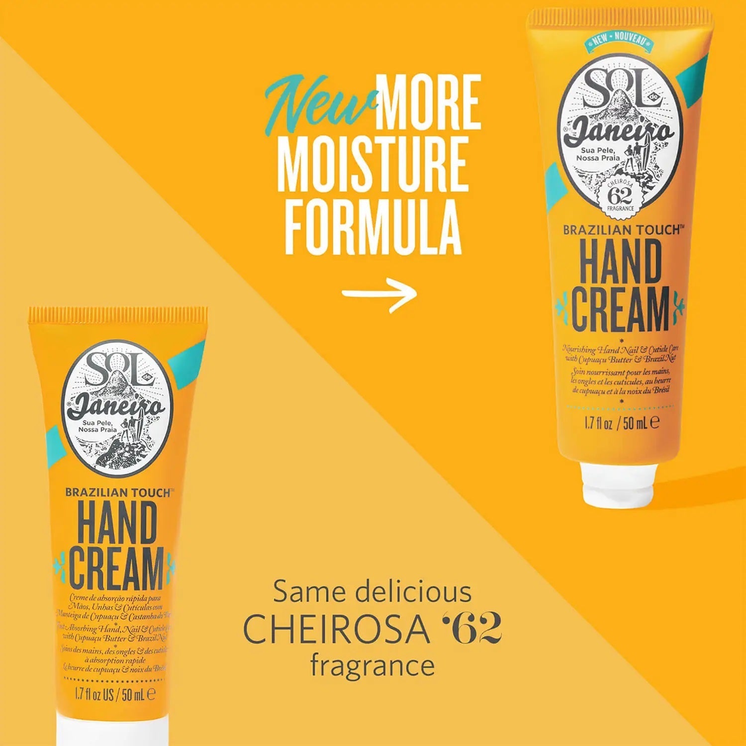 Grace Beauty Sol de Janeiro Brazilian Touch Hand Cream in 50ml tube, nourishing skin care with tropical scent