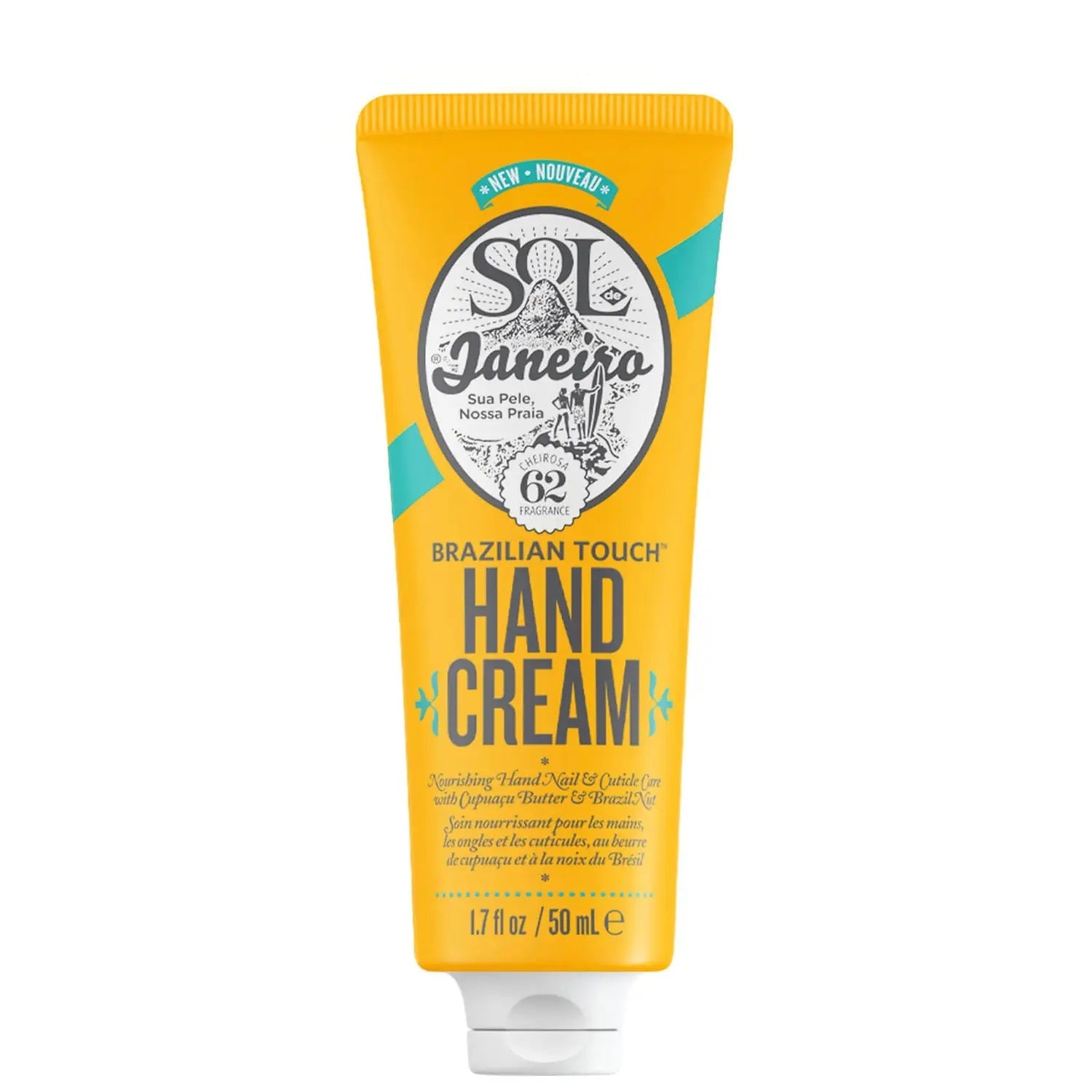 Grace Beauty Sol de Janeiro Brazilian Touch Hand Cream in 50ml tube, nourishing skin care product with tropical scent