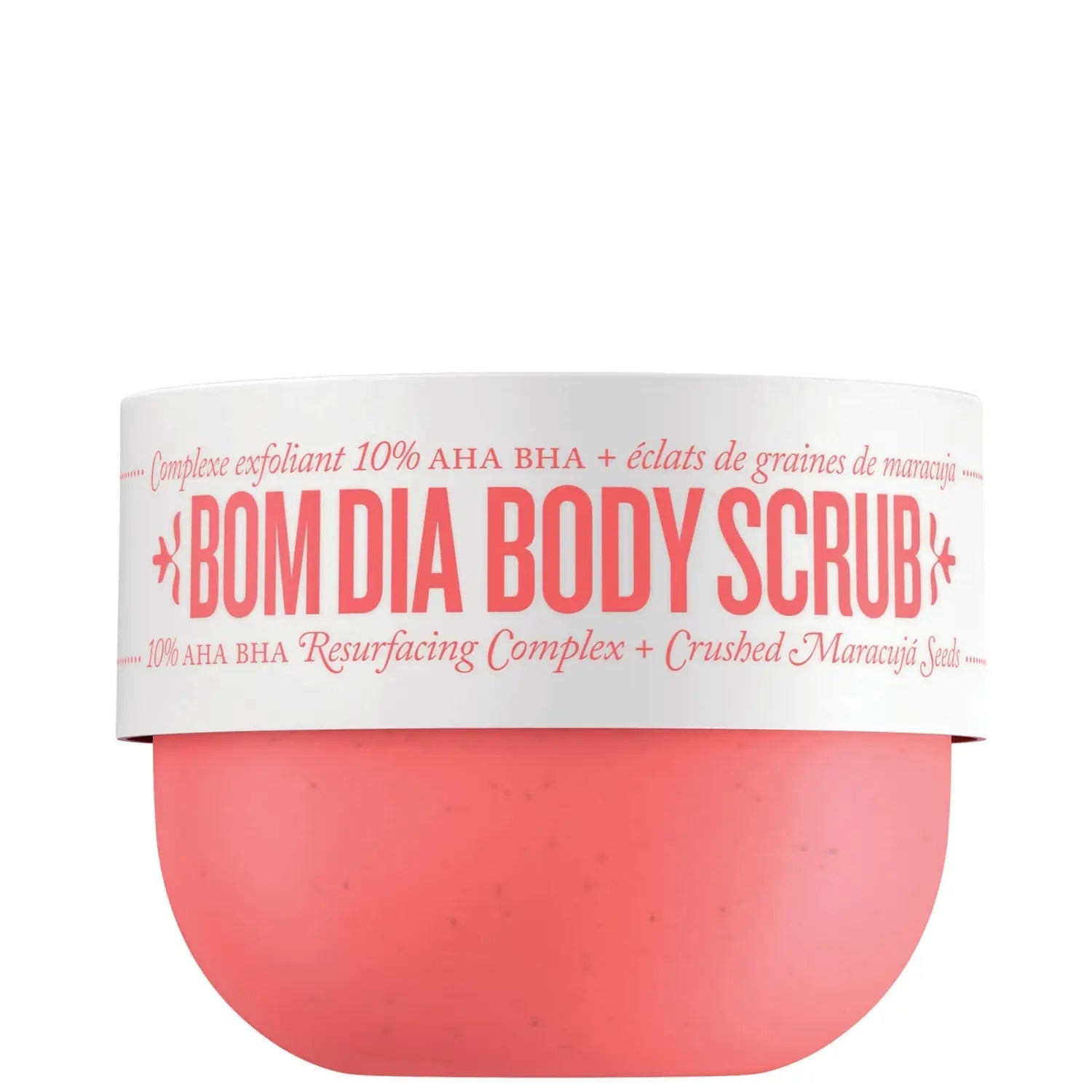 Grace Beauty Sol de Janeiro Bom Dia Body Scrub in 220g jar, featuring exfoliating texture and tropical scent for smooth skin.