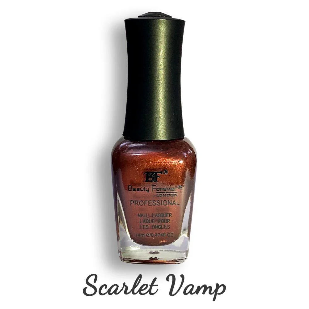 Beauty Forever BF professional nail lacquer in Scarlet Vamp, 14ml, glossy red nail polish for stylish manicures.