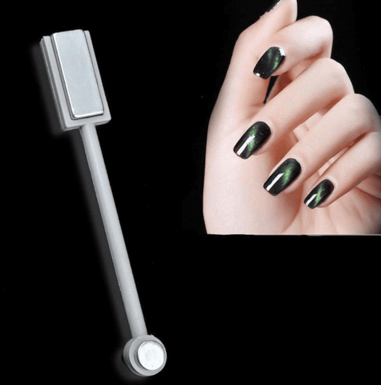 Cashymart magnetic nail polish bottle showcasing the shimmering, color-changing effects of the nail polish on a white background.