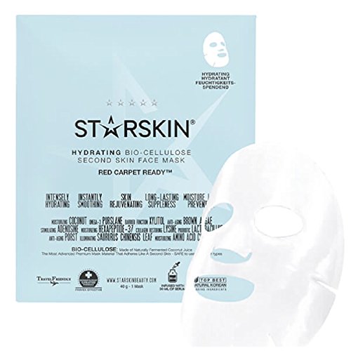 Grace Beauty STARSKIN Red Carpet Ready hydrating coconut bio-cellulose face mask on a face, showing its second skin, nourishing texture.
