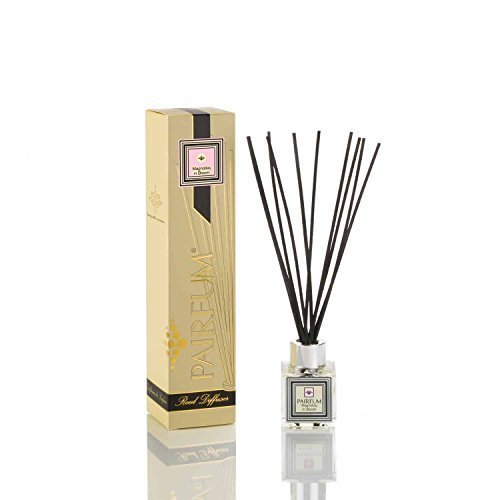 Pairfum London luxury reed diffuser with 50ml Magnolia in Bloom scent and 10 black reeds, elegant health and beauty product.