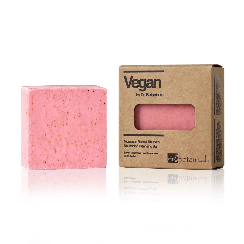 Grace Beauty Dr Botanicals Moroccan Rose and Rhubarb nourishing cleansing bar soap, 70g vegan bar soap for skin care