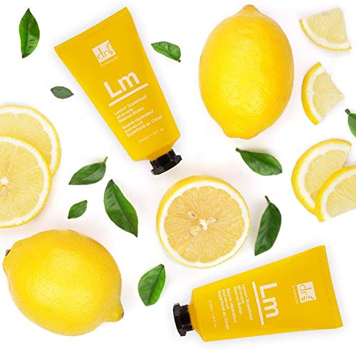 Dr.botanicals Lemon Superfood All-in-One Rescue Butter 50ml vegan skin care product in a jar with lemon-inspired packaging.