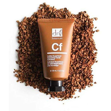 Dr Botanicals Coffee Superfood Facial Exfoliator from Grace Beauty, 30ml vegan skin care product with natural exfoliating ingredients.