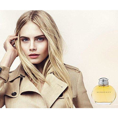 Burberry Original Woman EDP spray bottle, 50ml or 100ml, elegant glass perfume bottle with classic Burberry design and cap.