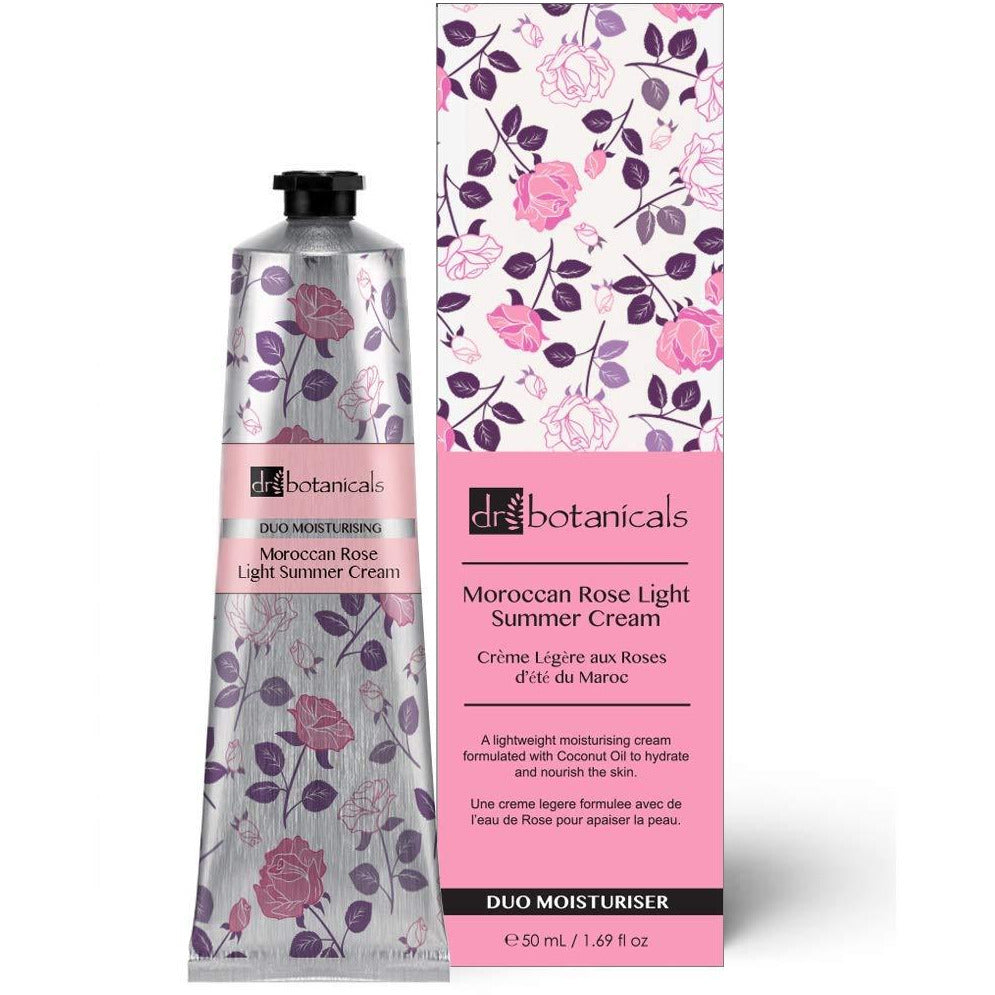 Grace Beauty Dr Botanicals Moroccan Rose lightweight summer face and hand moisturizer in 50ml vegan lotion bottle