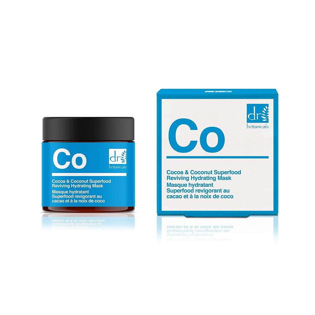 Grace Beauty Dr Botanicals Cocoa and Coconut hydrating skin care mask in a 50ml vegan jar with a cocoa and coconut design.