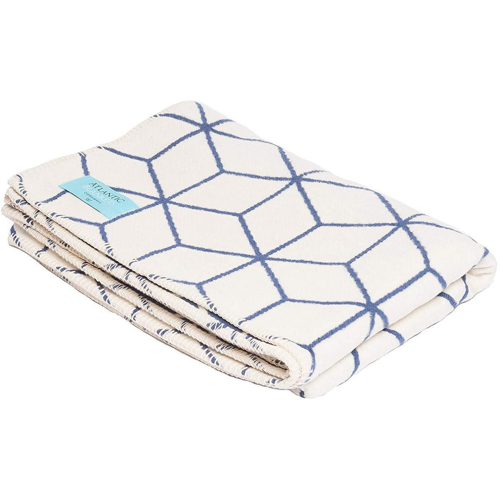 Grace Beauty Atlanta navy and cream geometric throw blanket, single size bed blanket with stylish pattern for cozy home decor.