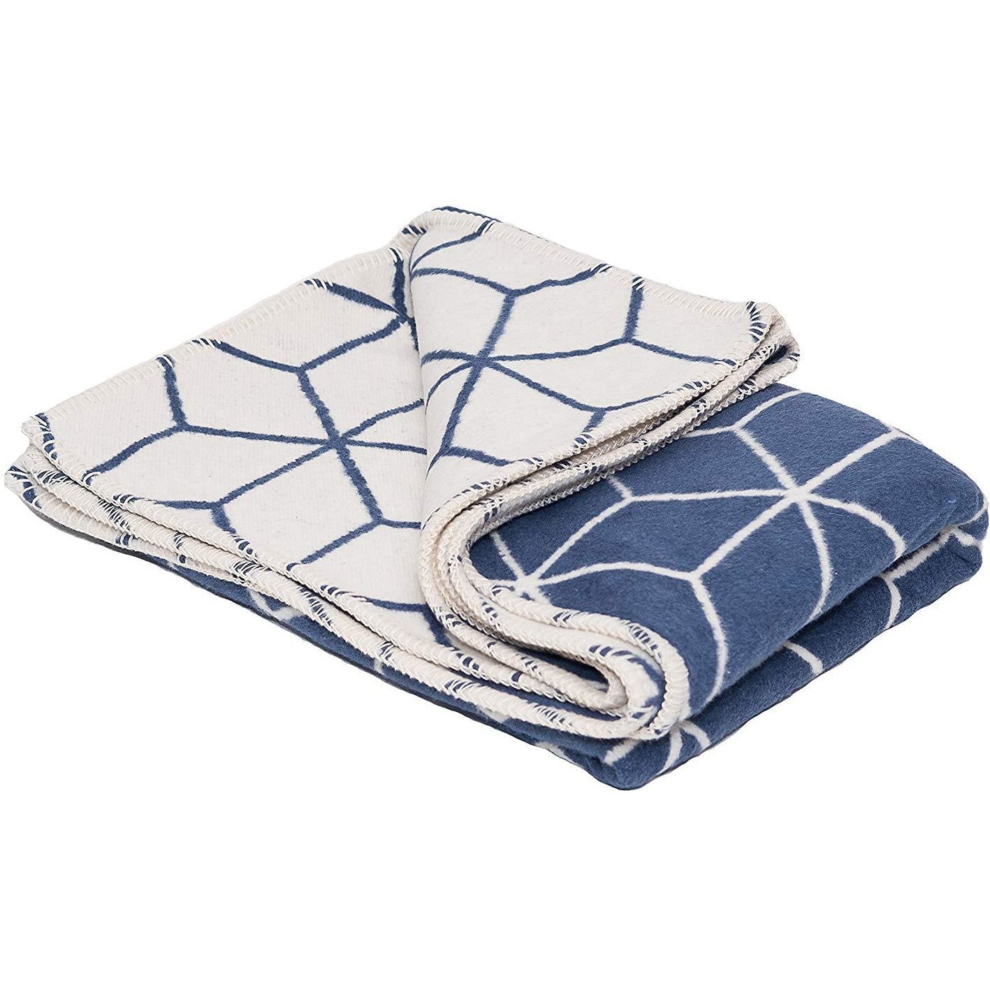 Grace Beauty Atlanta navy and cream geometric throw blanket, single size bed blanket with stylish pattern and soft fabric.