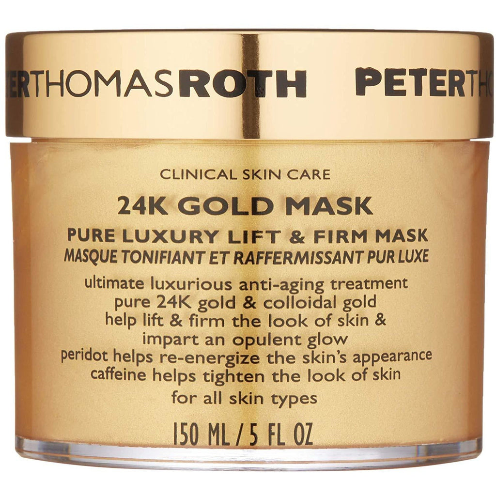 Peter Thomas Roth 24K Gold Mask in 150ml jar, a luxurious gold skincare treatment with a creamy texture for radiant skin.