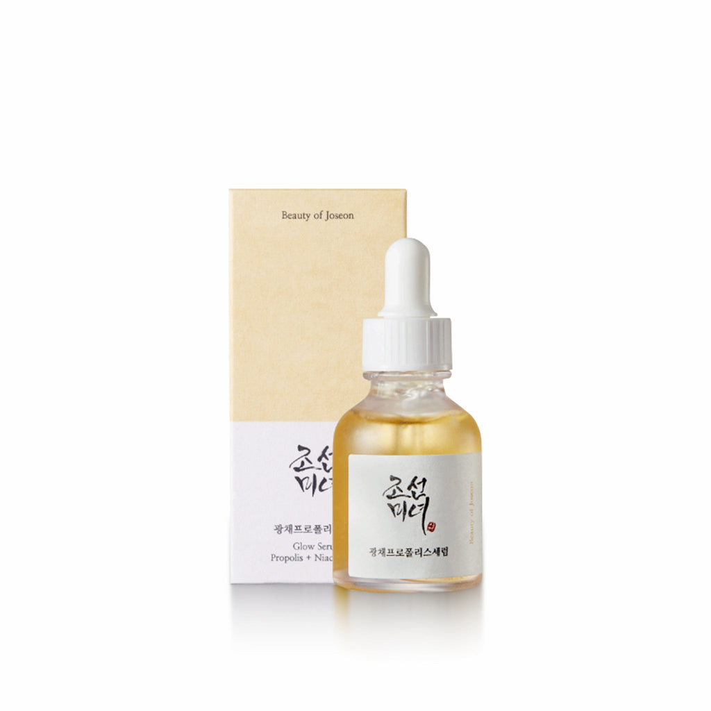 Mii Korean Skincare Beauty of Joseon Glow Serum with Propolis and Niacinamide in 30ml bottle, highlighting a clear, elegant serum bottle.