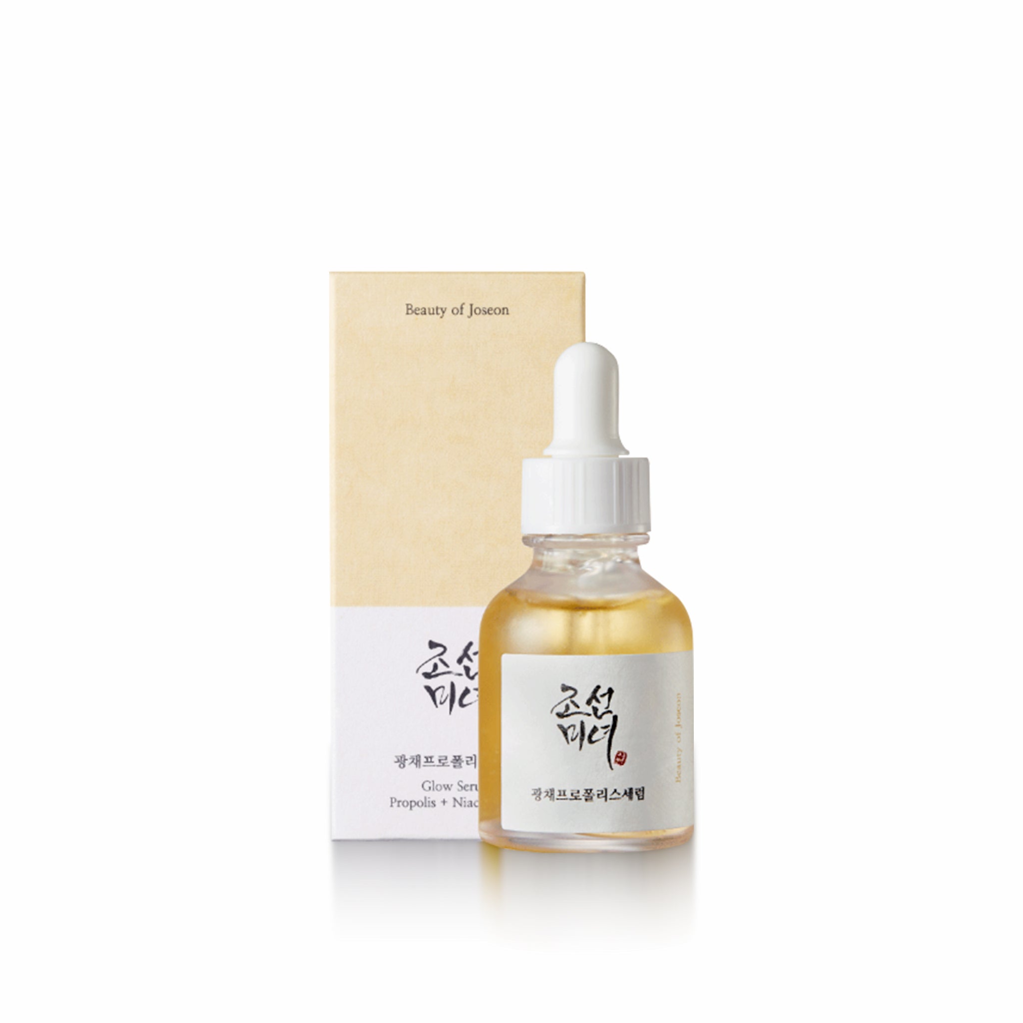 Mii Korean Skincare Beauty of Joseon Glow Serum with Propolis and Niacinamide in 30ml bottle, highlighting a clear, elegant serum bottle.