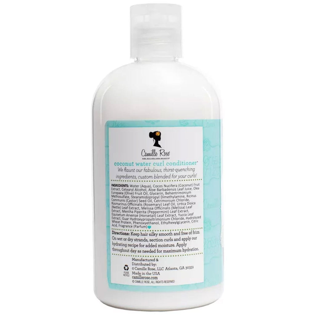 Camille Rose Naturals Coconut Water Curl Conditioner in a 354ml bottle, showing the conditioner with coconut water ingredients