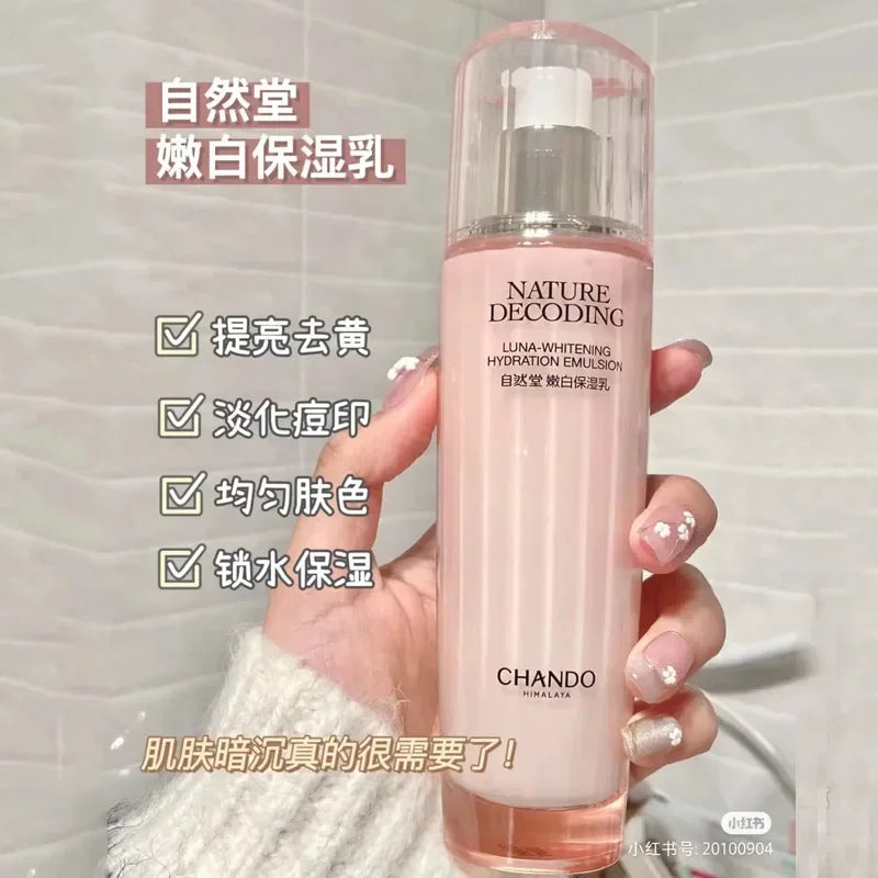 CHANDO whitening moisturizing skincare set with cleansers, serums, and creams for radiant, hydrated skin.