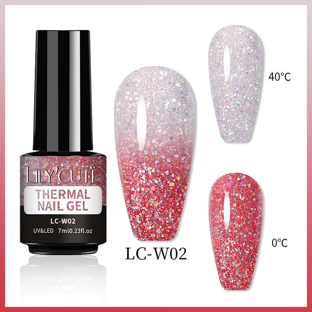 Cashymart color-changing thermal gel nail polish shown in a bottle with a smooth, shiny finish and color shift effect in natural light.