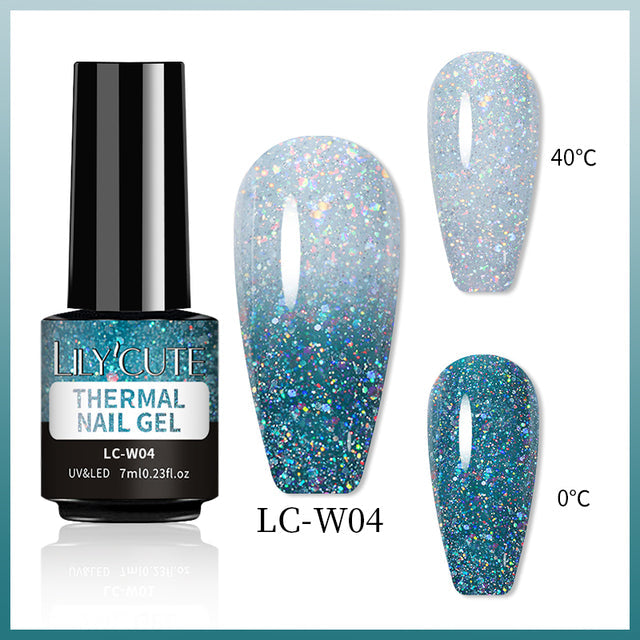 Cashymart color-changing thermal gel nail polish in a sleek bottle, showing vibrant color shift in different temperatures.