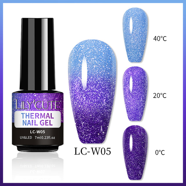 Cashymart color changing thermal gel nail polish in a sleek bottle, showcasing vibrant color shift effects on nails.
