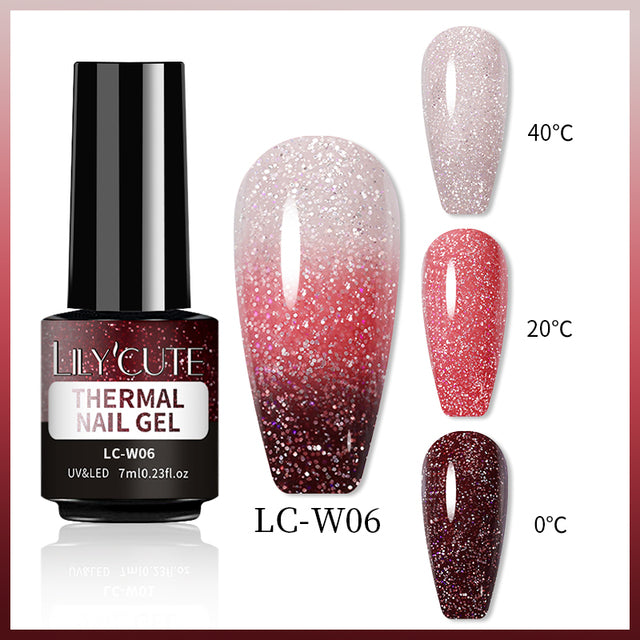 Cashymart color-changing thermal gel nail polish showing a gradient of color shift on well-manicured nails.
