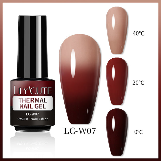 Cashymart color-changing thermal gel nail polish applied on nails, showcasing temperature-responsive color shift and shiny finish.