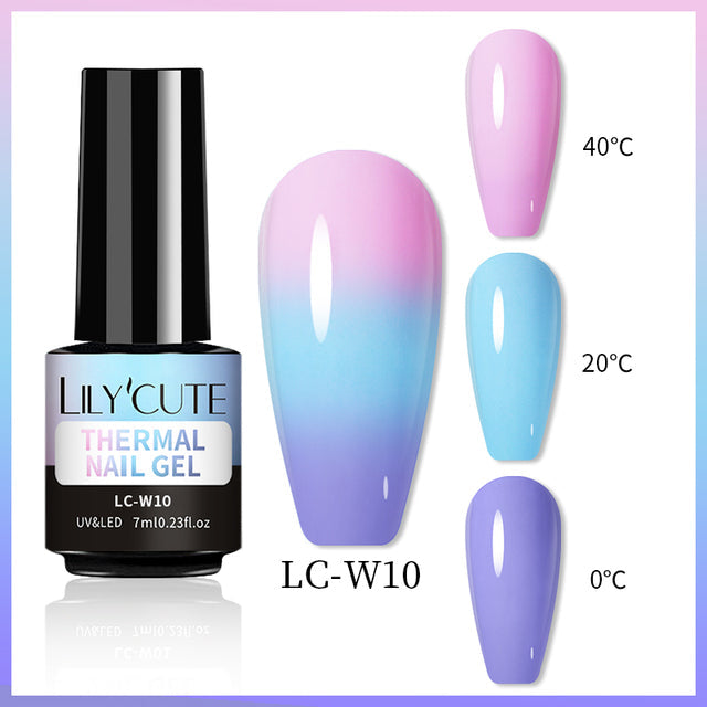Cashymart color-changing thermal gel nail polish showing a gradient of color shift on neatly manicured nails