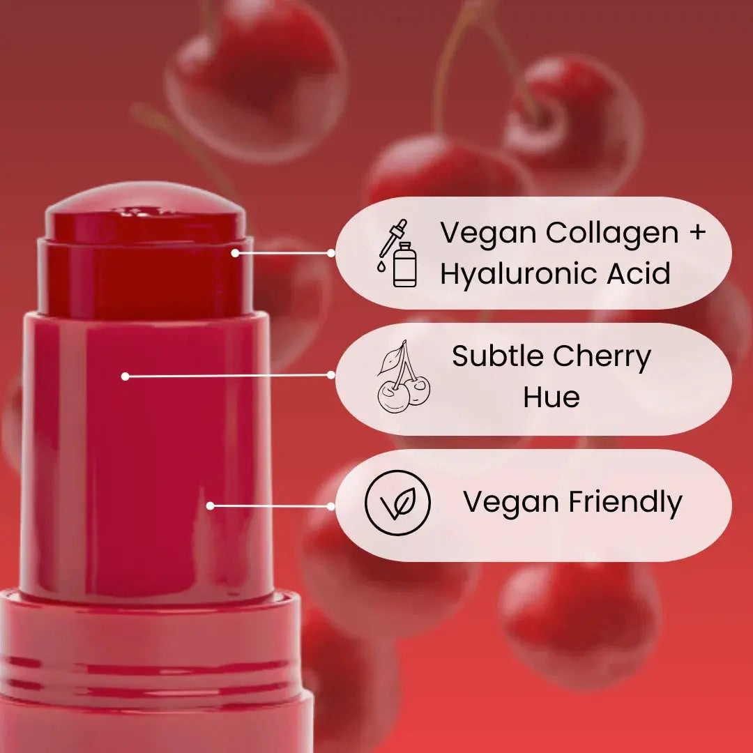 Face Facts Cherry Bliss Jelly Lip Tint applied on lips with a glossy finish and vibrant cherry color.