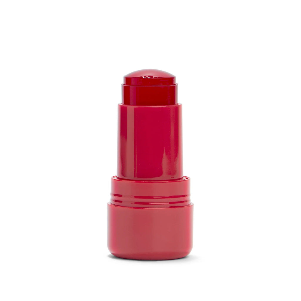 Face Facts Cherry Bliss Jelly Lip Tint applied on lips, showcasing vibrant cherry color and glossy finish.