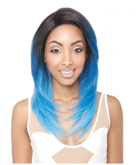 Mane Concept Hair Red Carpet Premiere Syn Mermaid 1 lace front wig with long, wavy red hair on a mannequin head.