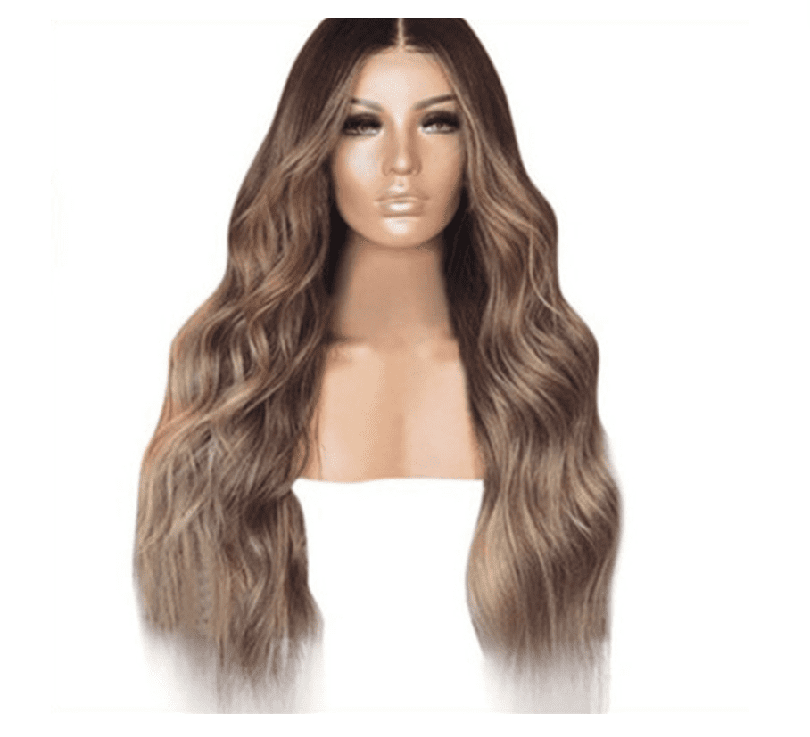 Korean silk gradient long curly hair wig by Cashymart featuring glossy, flowing curls and vibrant color transitions.