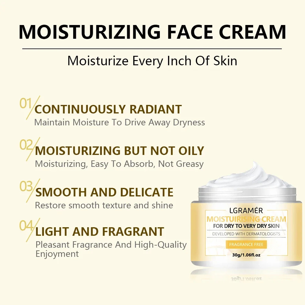 LGRAMER Hydrating Face Cream by Cashymart in a sleek jar, showcasing a smooth, creamy texture for skin hydration.