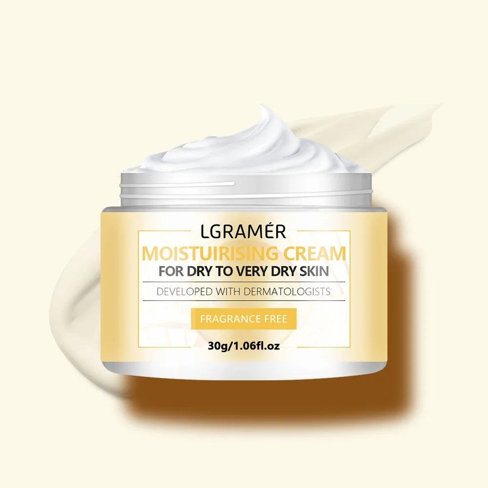 LGRAMER Hydrating Face Cream by Cashymart shown in a sleek jar, designed to moisturize and nourish skin with a smooth, creamy texture.