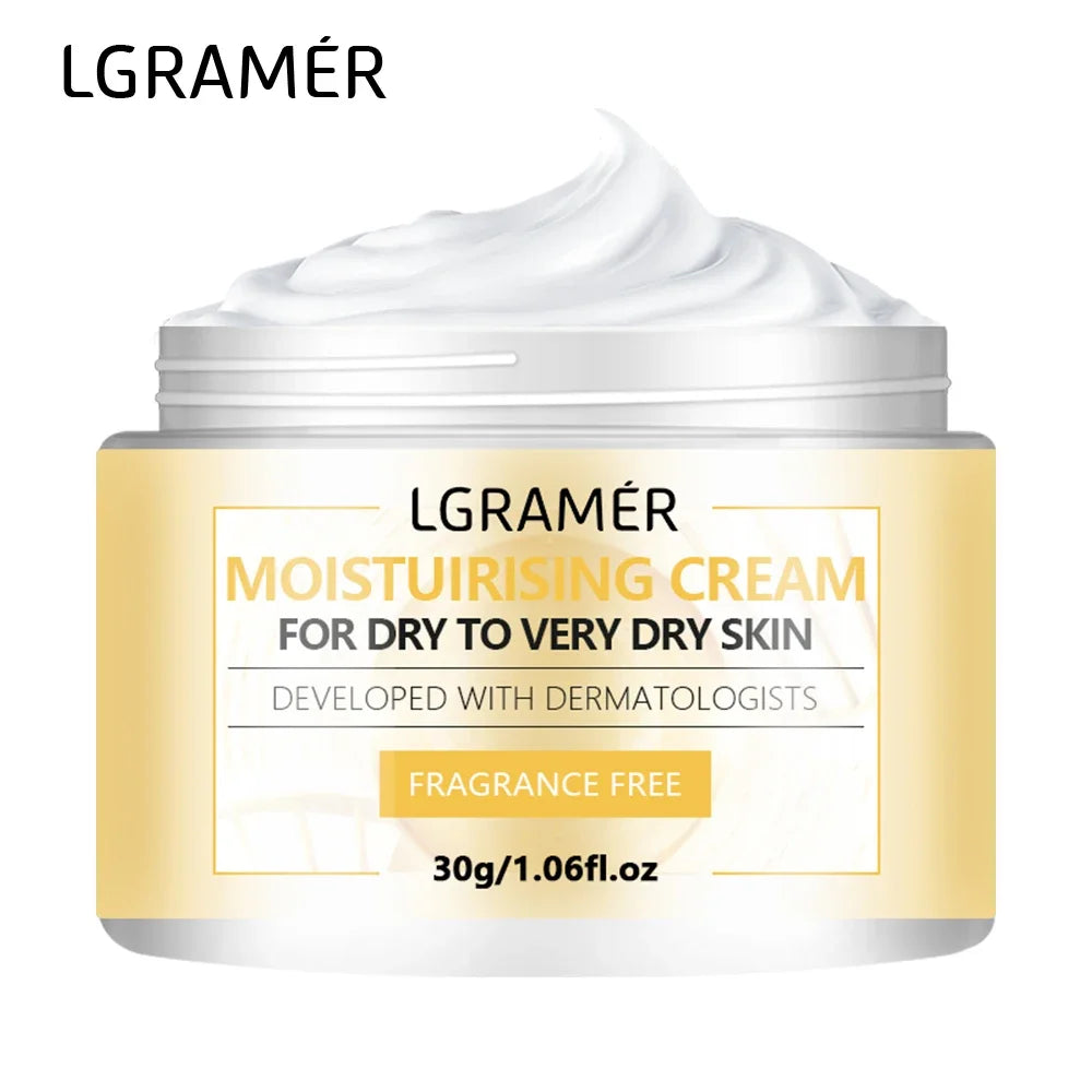 LGRAMER Hydrating Face Cream by Cashymart showing a jar of moisturizing skin care cream with a smooth, creamy texture.