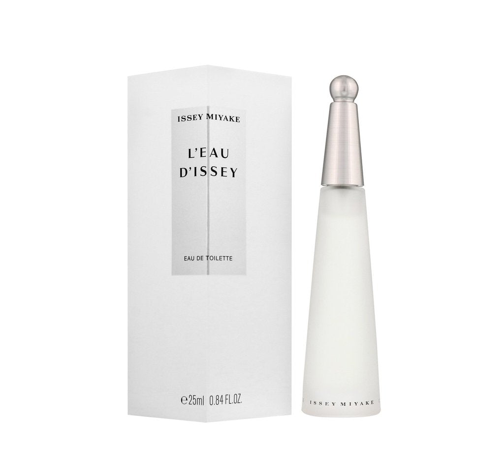 Issey Miyake L'Eau D'Issey Eau De Toilette spray 50ml with sleek, minimalist bottle and clear fragrance liquid inside.