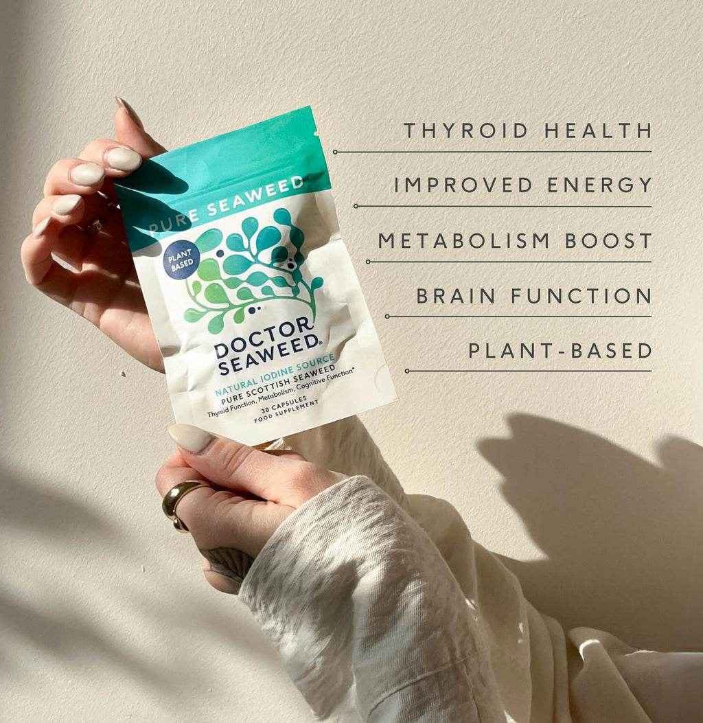 Infographic showcasing Doctor Seaweed's pure organic seaweed supplement, highlighting its natural ingredients and health benefits.