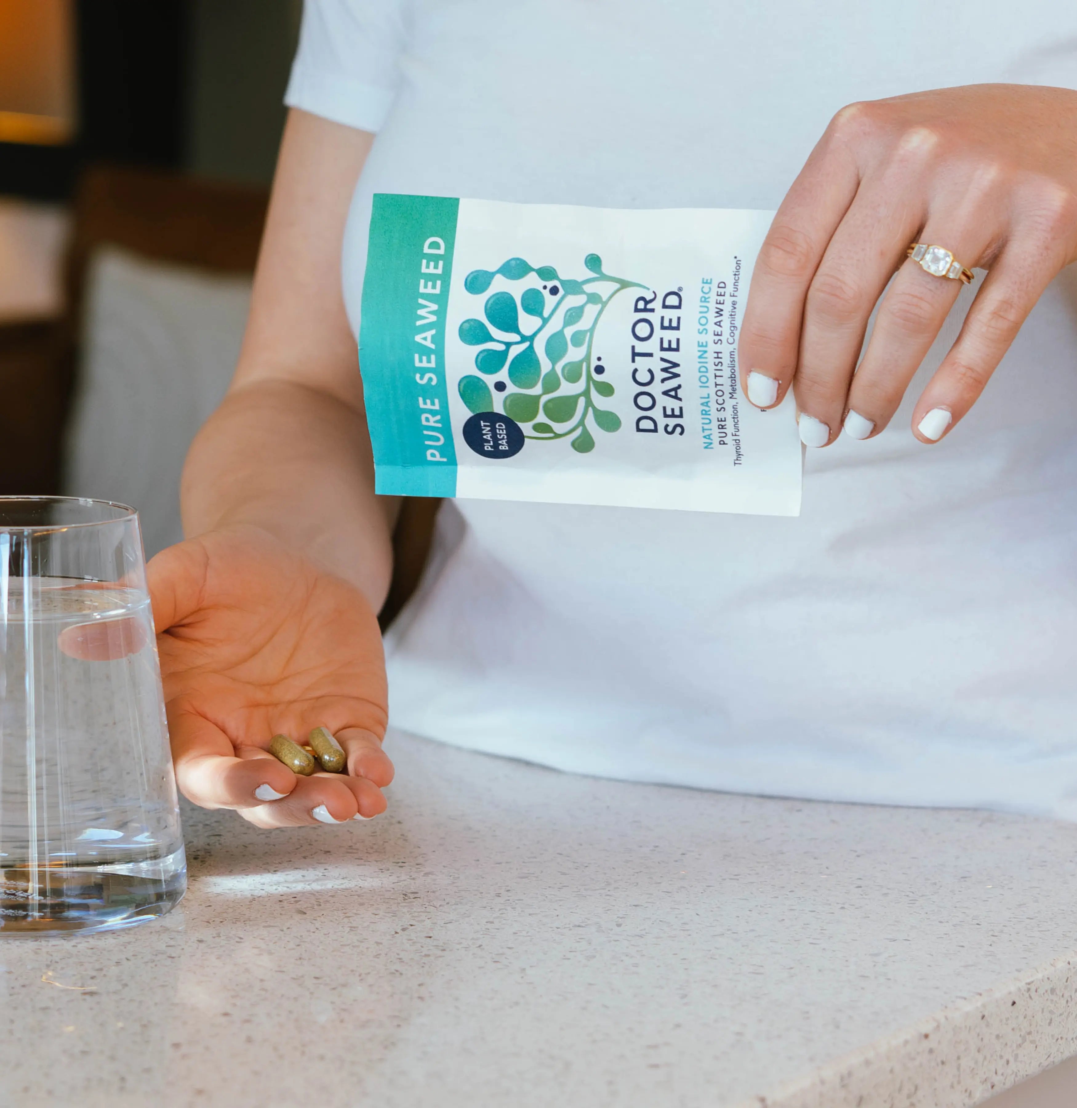 Pure organic seaweed supplement by Doctor Seaweed, featuring fresh seaweed in a natural setting for health and wellness.