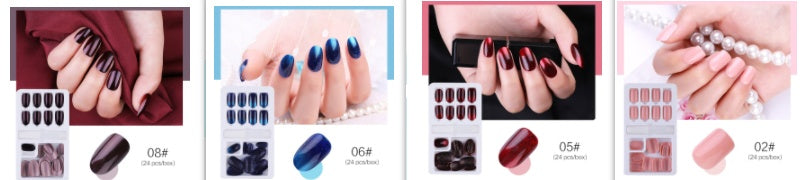 Set of reusable stick-on nails by Cashymart, showcasing a variety of natural-colored, easy-to-apply nail extensions.