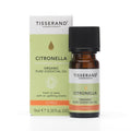 Organic Tisserand Aromatherapy Citronella Essential Oil in 9ml bottle, natural beauty product with bright yellow citrus aroma.