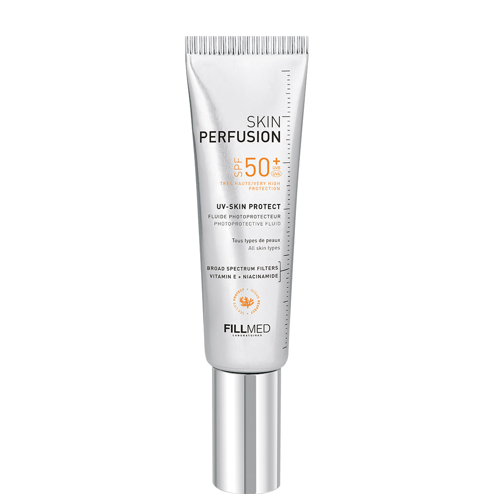 Grace Beauty Fillmed Skin Perfusion UV Skin Protect SPF50+ lotion in a 50ml bottle, designed for UV skin protection and hydration.