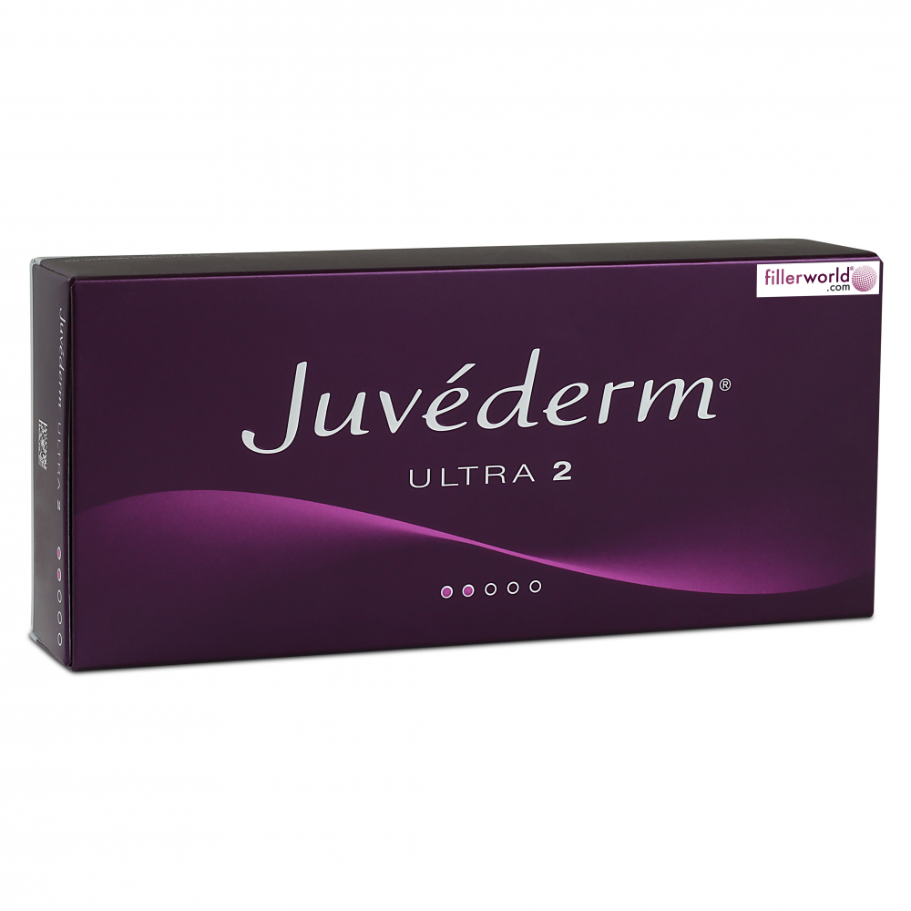 Juvederm Ultra 2 with lidocaine, 0.55ml, skin care dermal filler in syringe, by Grace Beauty.