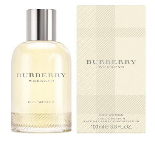 Burberry Weekend Women 100ml EDP perfume spray featuring a sleek bottle and elegant design.