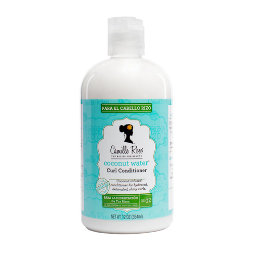 Camille Rose Naturals Coconut Water Curl Conditioner in 354ml bottle, designed for moisturizing curly hair.