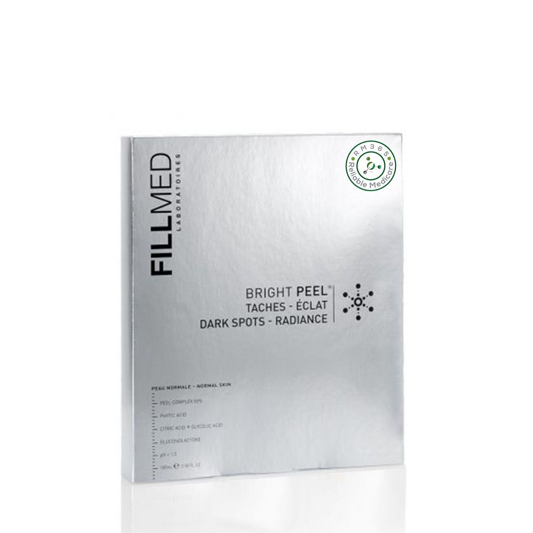 Fillmed Bright Peel skincare product in a 100ml bottle, designed for skin renewal and brightening by Grace Beauty.